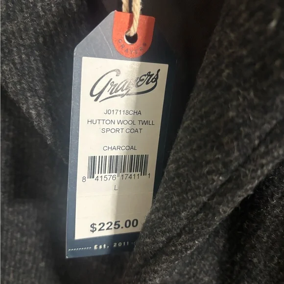 Grayers Hutton Wool Twill Sport Coat - Charcoal Gray Blazer size L NWT